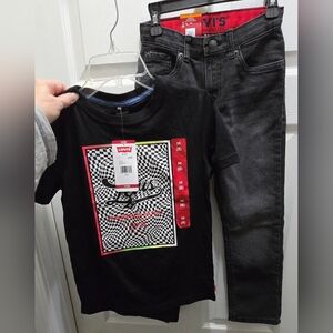Levi's Kids Black Graphic T-Shirt(size 8) And Jeans 511 (Size 7) Set